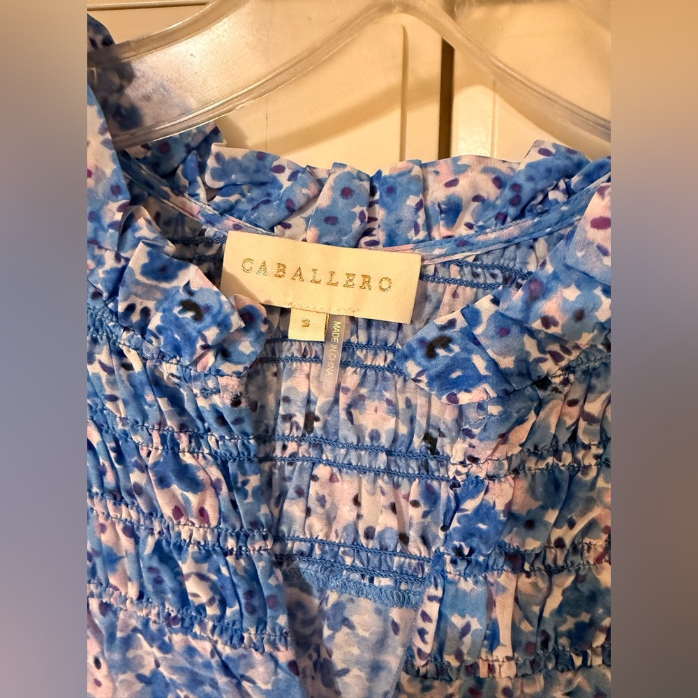 Caballero Blue Floral Short-Sleeve Blouse size Small - Picture 4 of 9